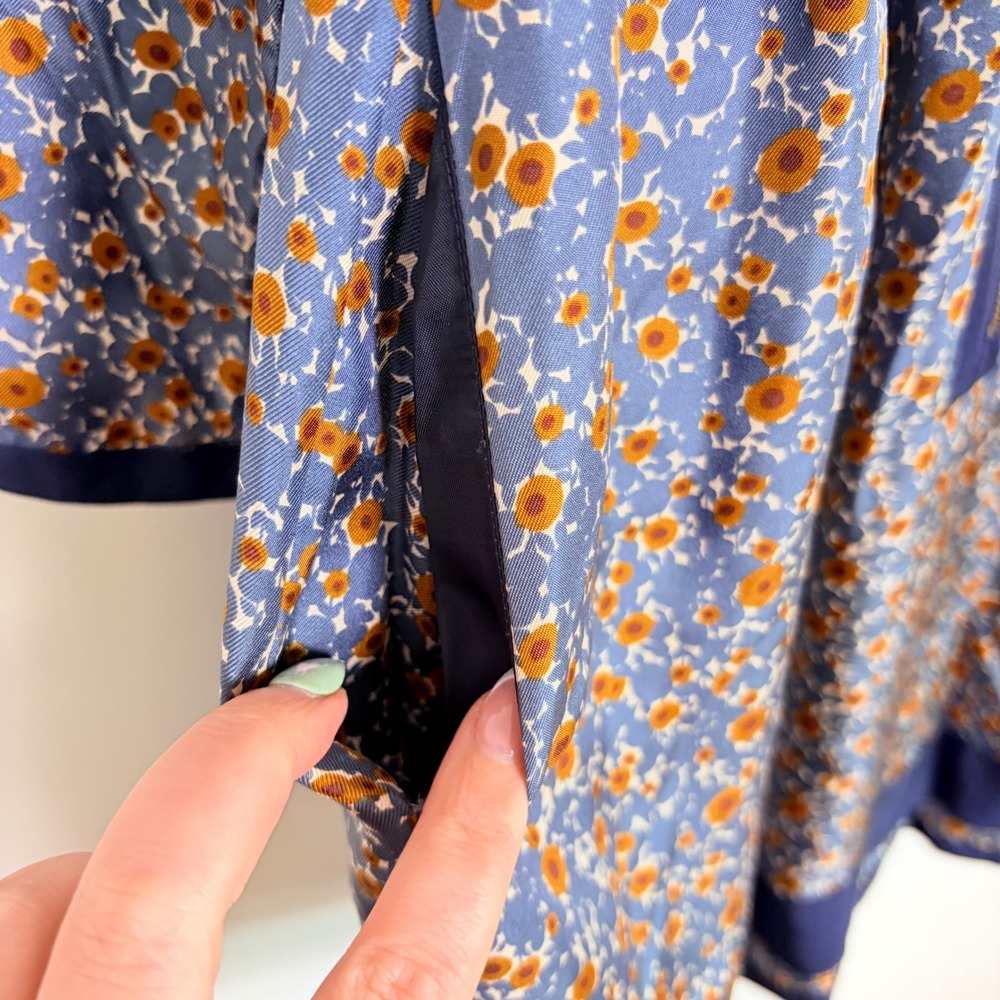 Orla Kiely Blue Yellow Floral 100% Silk Mini Dress US‎ 2 UK 6 Zip Front Pocket - Picture 5 of 7